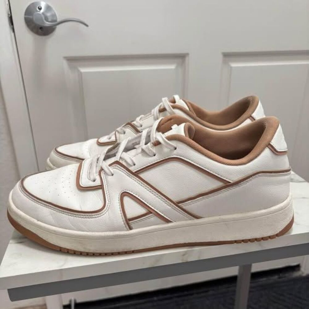 APL Nostalgia 87 White Leather Court Sneakers Tan Trim Mens Low Top Shoes